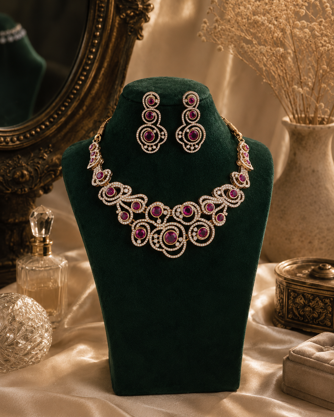 Purple Ira Premium Designer Zircone Necklace With Earring