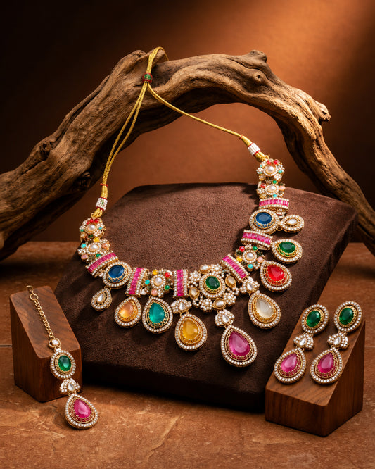 Arovia Premium Sabya Inspired Necklace Set with Earring & Teeka