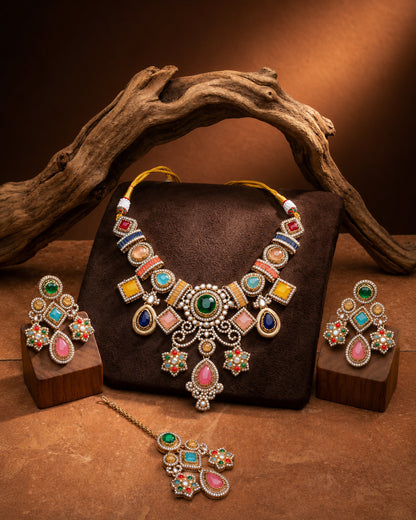 Narzika Premium Sabya Inspired Necklace Set with Earring & Teeka