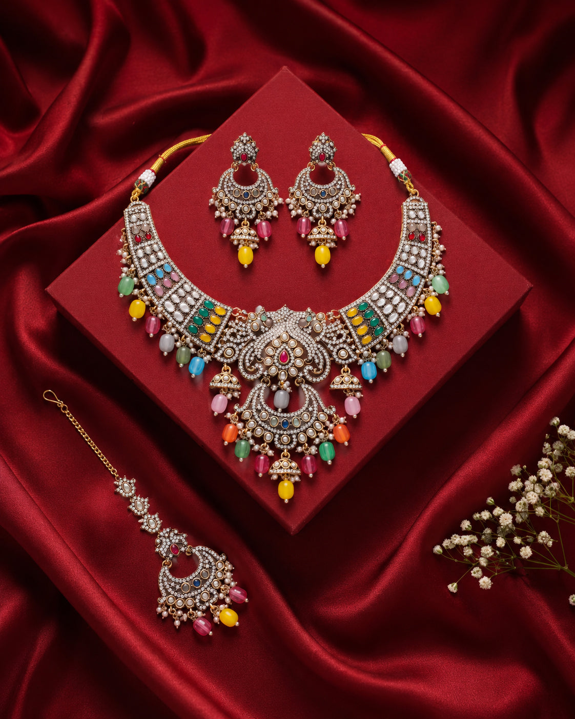 Aarvika Premium Sabya Inspired Necklace Set with Earring & Teeka