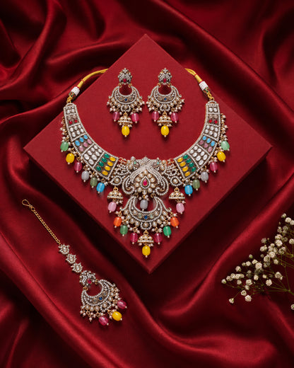 Aarvika Premium Sabya Inspired Necklace Set with Earring & Teeka