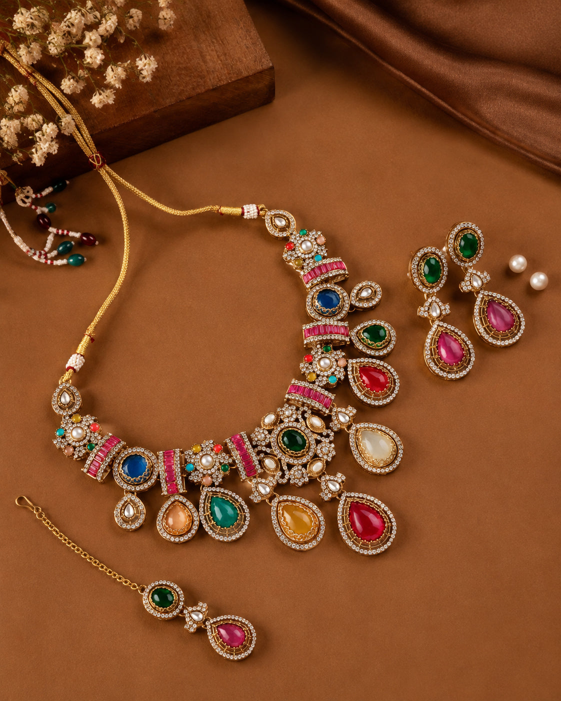 Arovia Premium Sabya Inspired Necklace Set with Earring & Teeka
