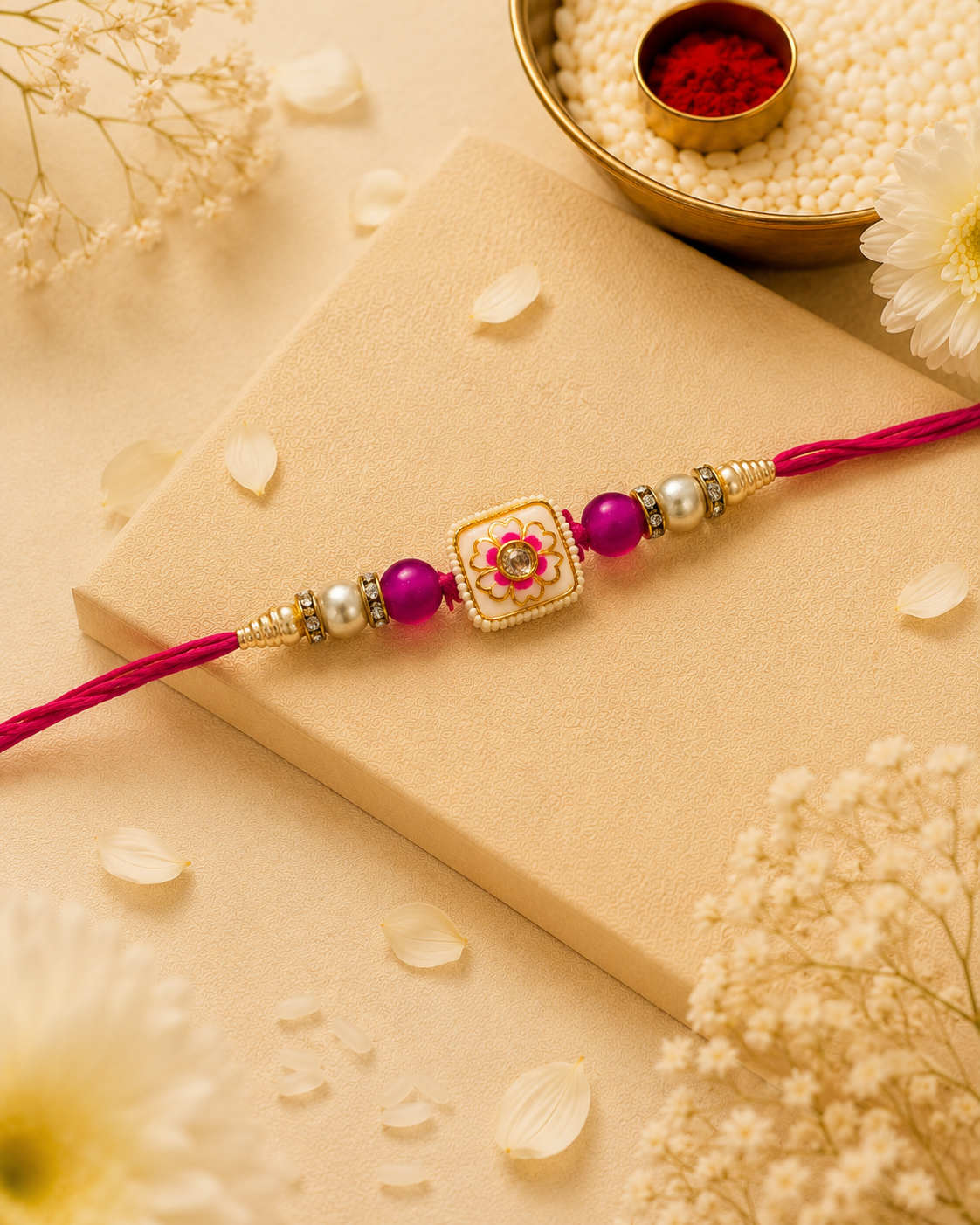 Pink Kanira Meenakari Rakhi for Brother | Tilak Set Included