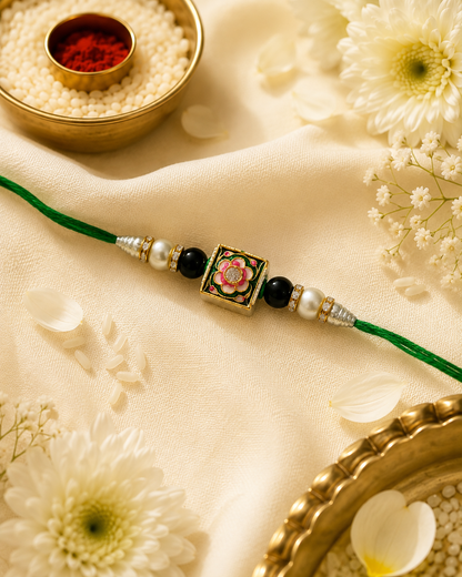 Green Kanira Meenakari Rakhi for Brother | Tilak Set Included