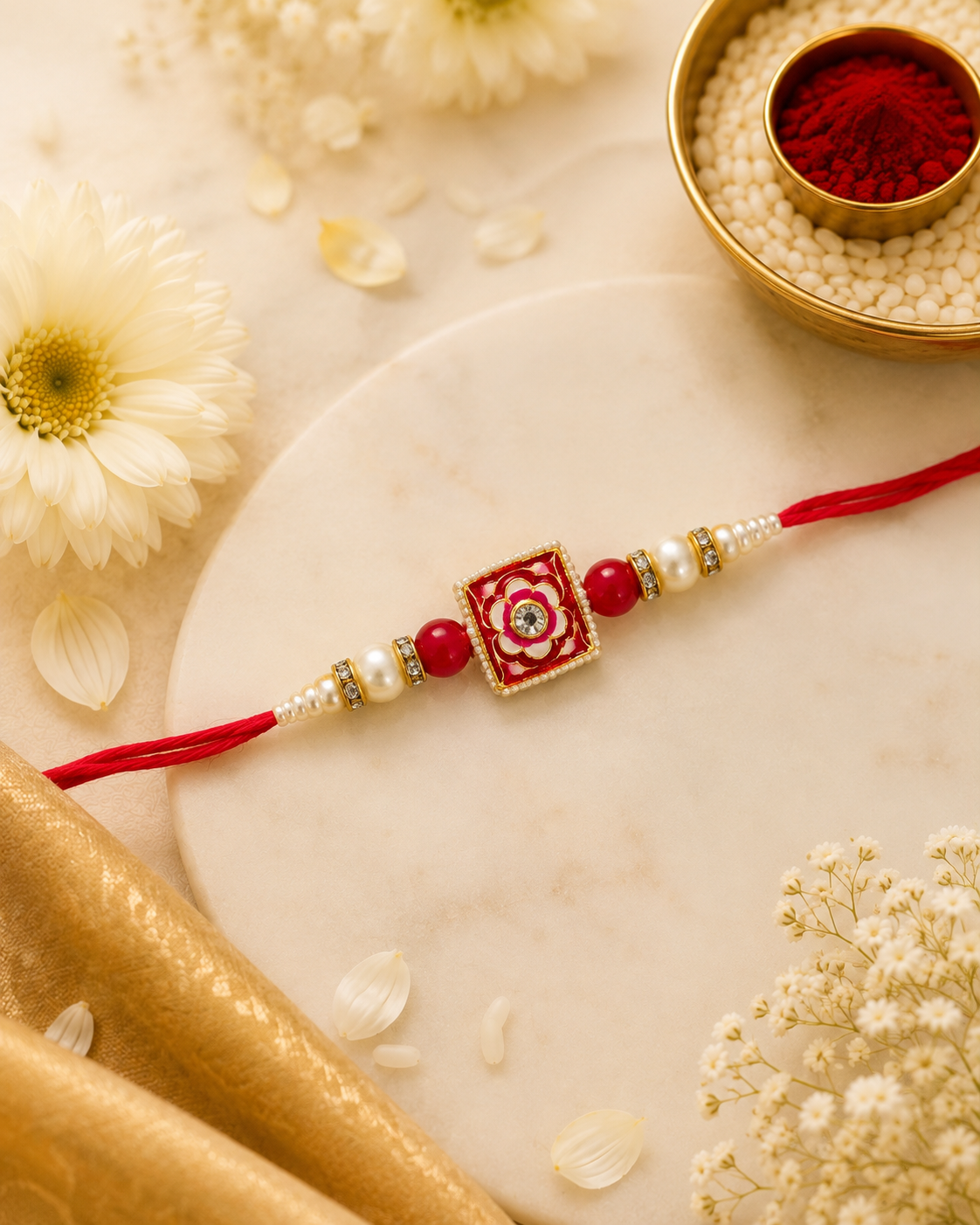 Red Kanira Meenakari Rakhi for Brother | Tilak Set Included