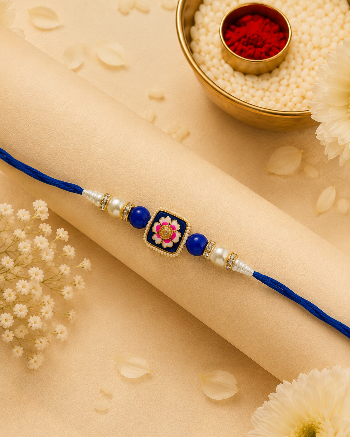 Blue Kanira Meenakari Rakhi for Brother | Tilak Set Included