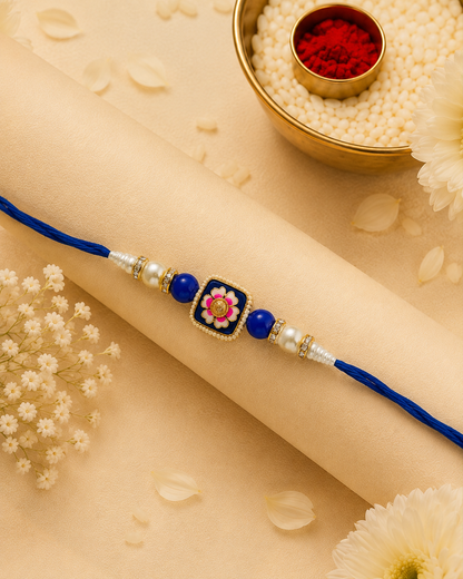 Blue Kanira Meenakari Rakhi for Brother | Tilak Set Included