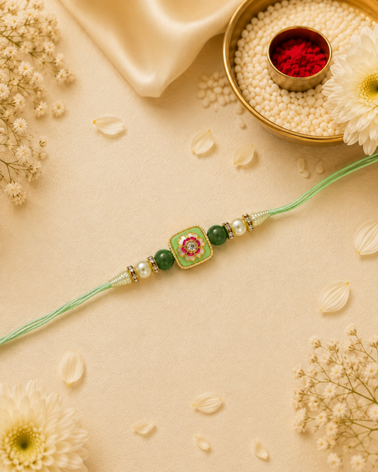 Mint Kanira Meenakari Rakhi for Brother | Tilak Set Included