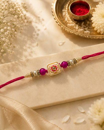 Pink Kanira Meenakari Rakhi for Brother | Tilak Set Included