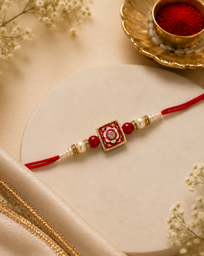 Red Kanira Meenakari Rakhi for Brother | Tilak Set Included