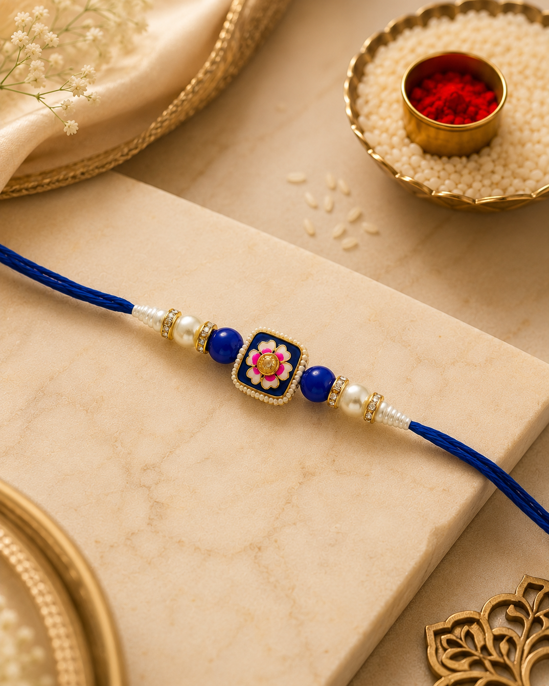Blue Kanira Meenakari Rakhi for Brother | Tilak Set Included