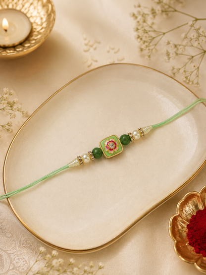 Mint Kanira Meenakari Rakhi for Brother | Tilak Set Included