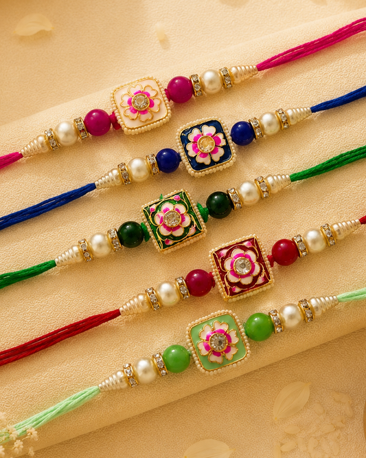 Pack of 5 Kanira Rakhi For Brother | Tilak Set Included