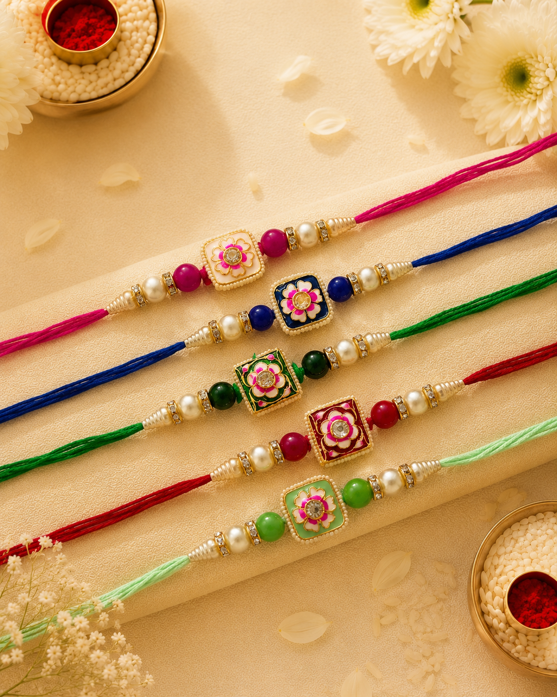 Pack of 5 Kanira Rakhi For Brother | Tilak Set Included