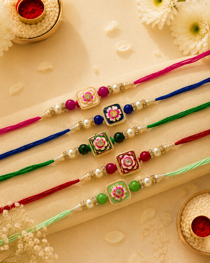 Pack of 5 Kanira Rakhi For Brother | Tilak Set Included