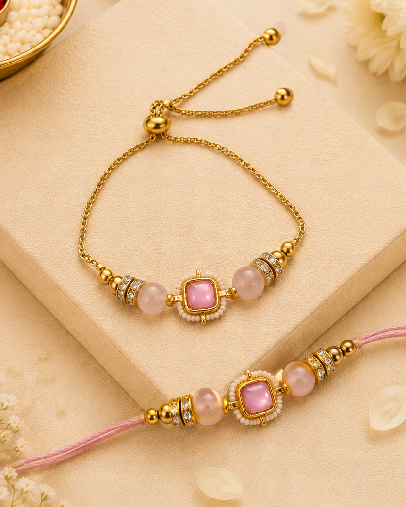 Blush Mrinalika Bhaiya Bhabhi Rakhi Bracelet Set | Tilak Set Included