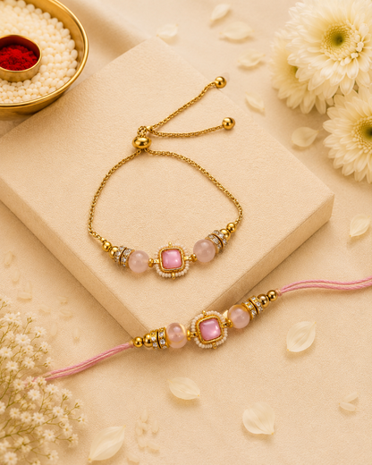 Blush Mrinalika Bhaiya Bhabhi Rakhi Bracelet Set | Tilak Set Included