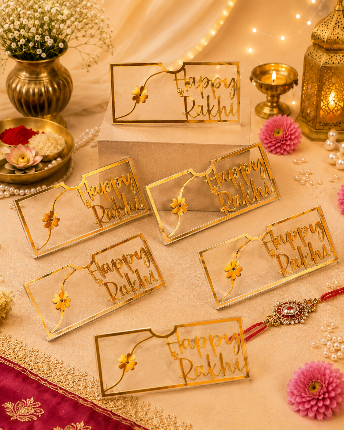 Acrylic Happy Rakhi Envelope For Shagun