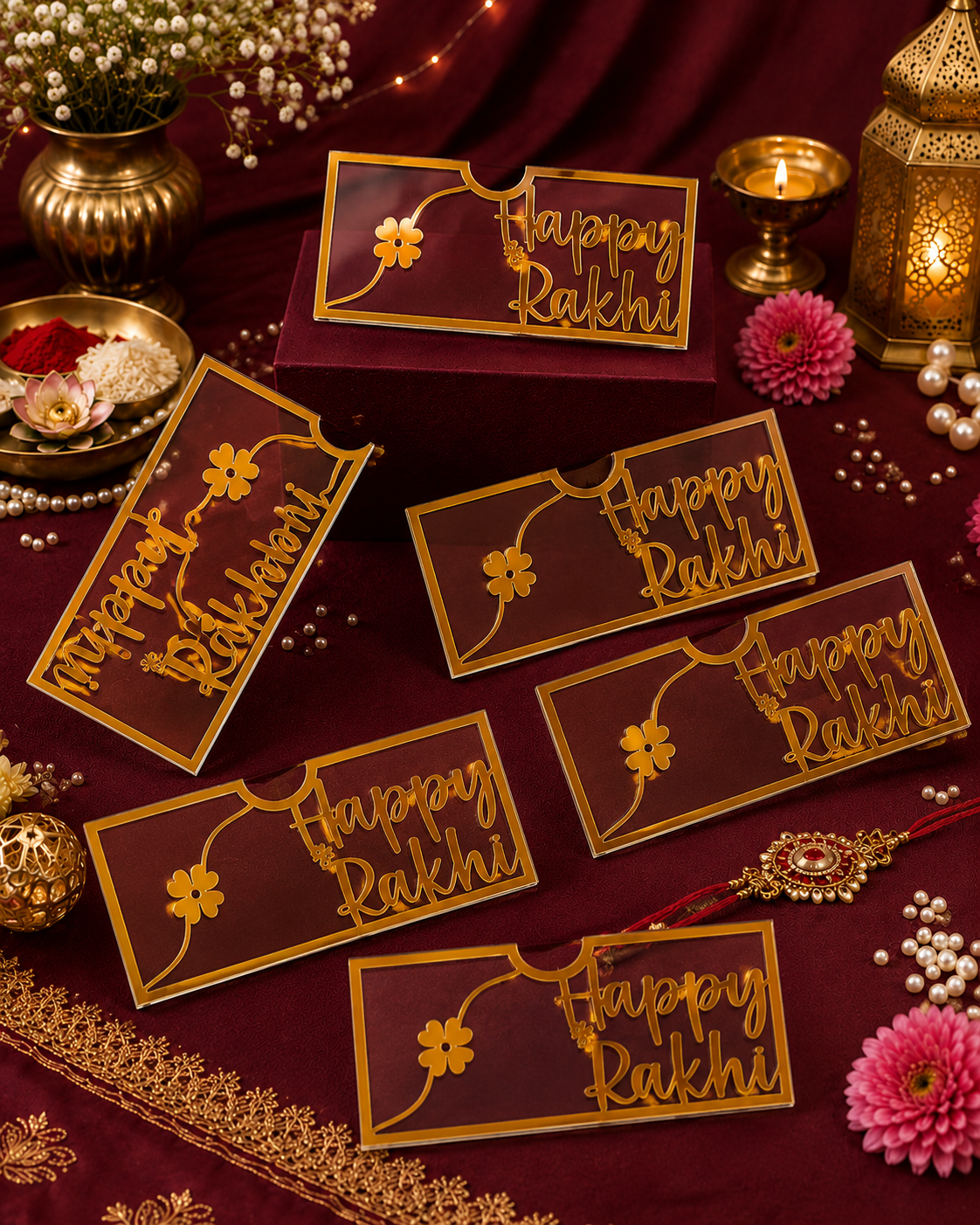 Acrylic Happy Rakhi Envelope For Shagun