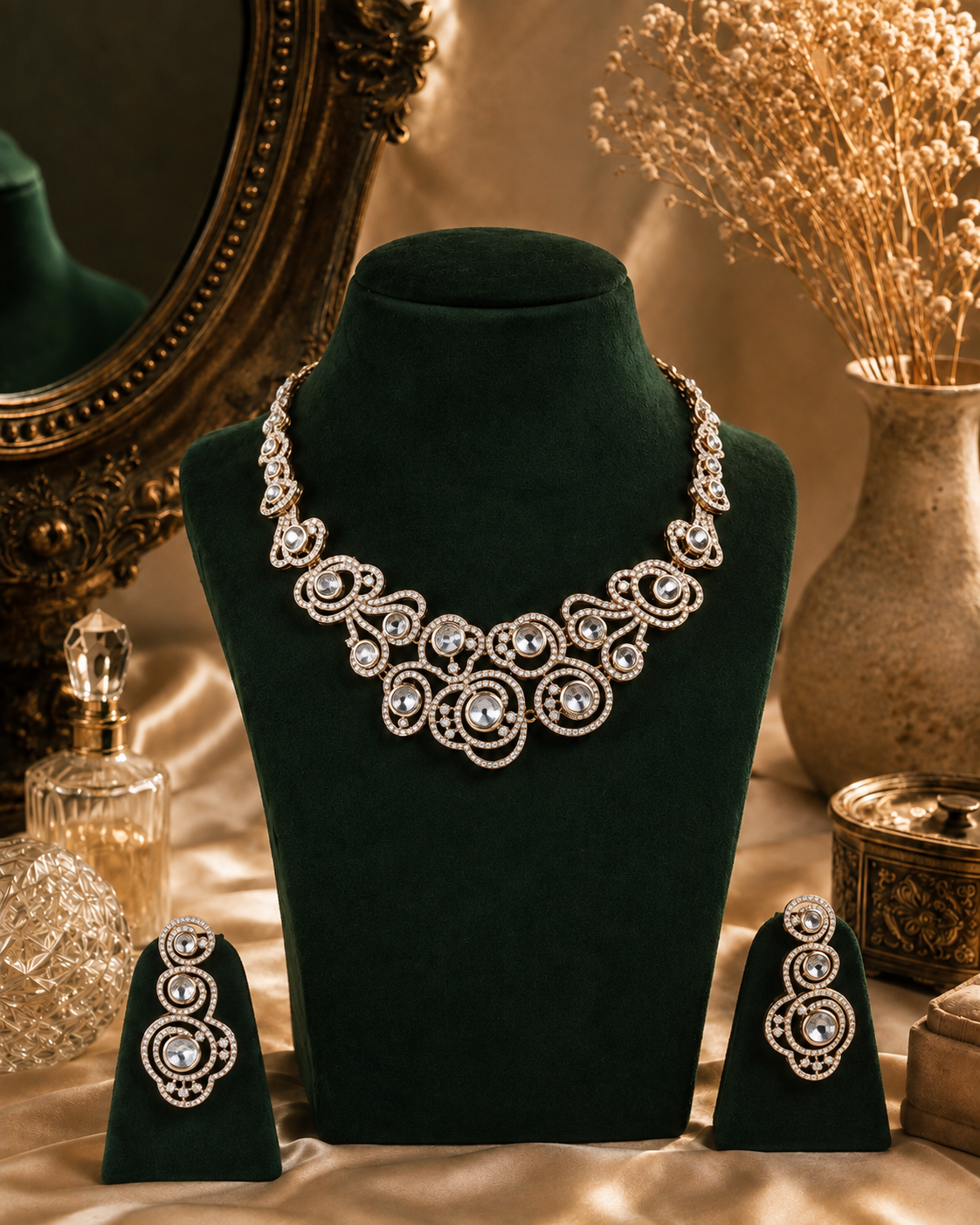 Gold Ira Premium Designer Zircone Necklace With Earring