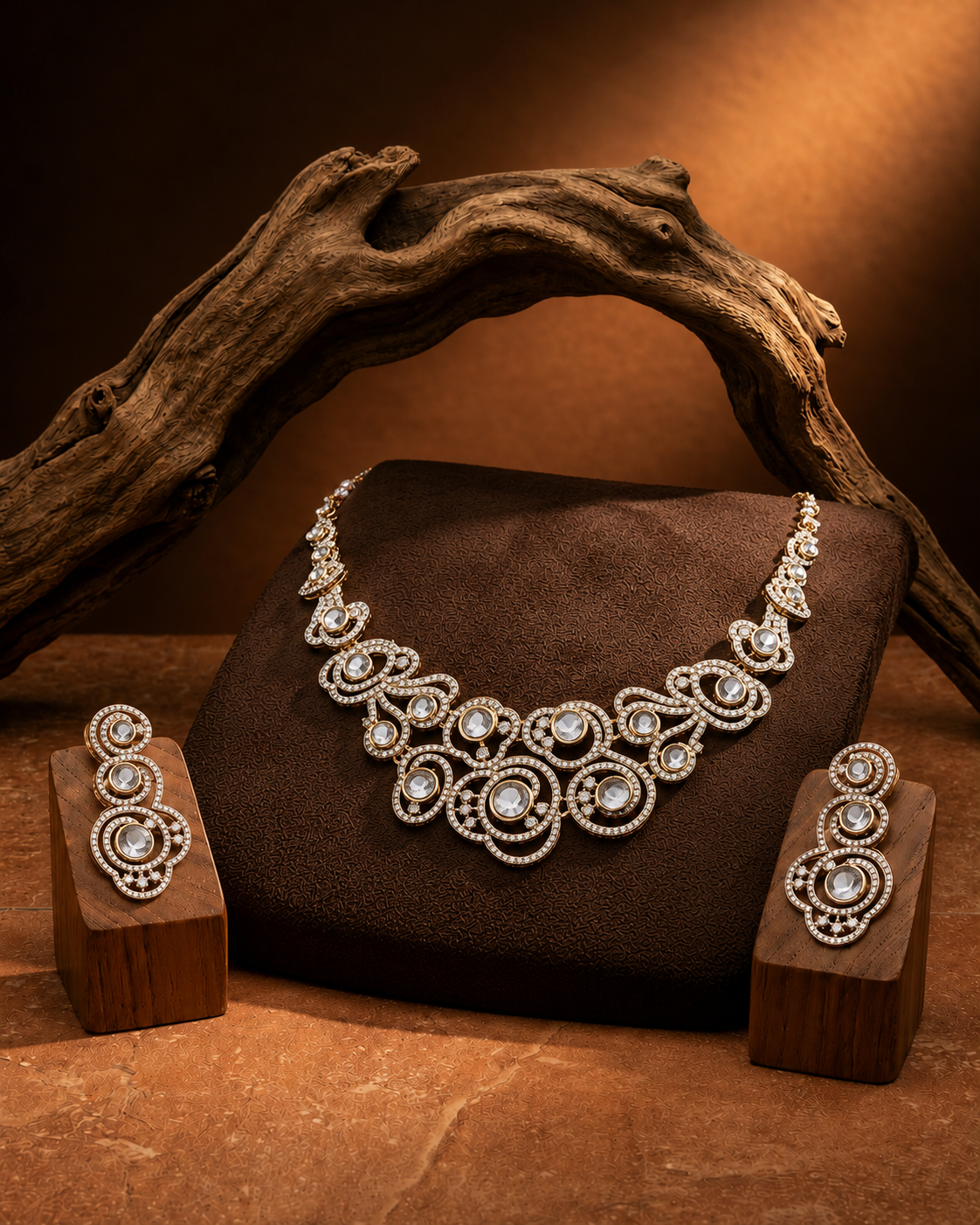 Gold Ira Premium Designer Zircone Necklace With Earring