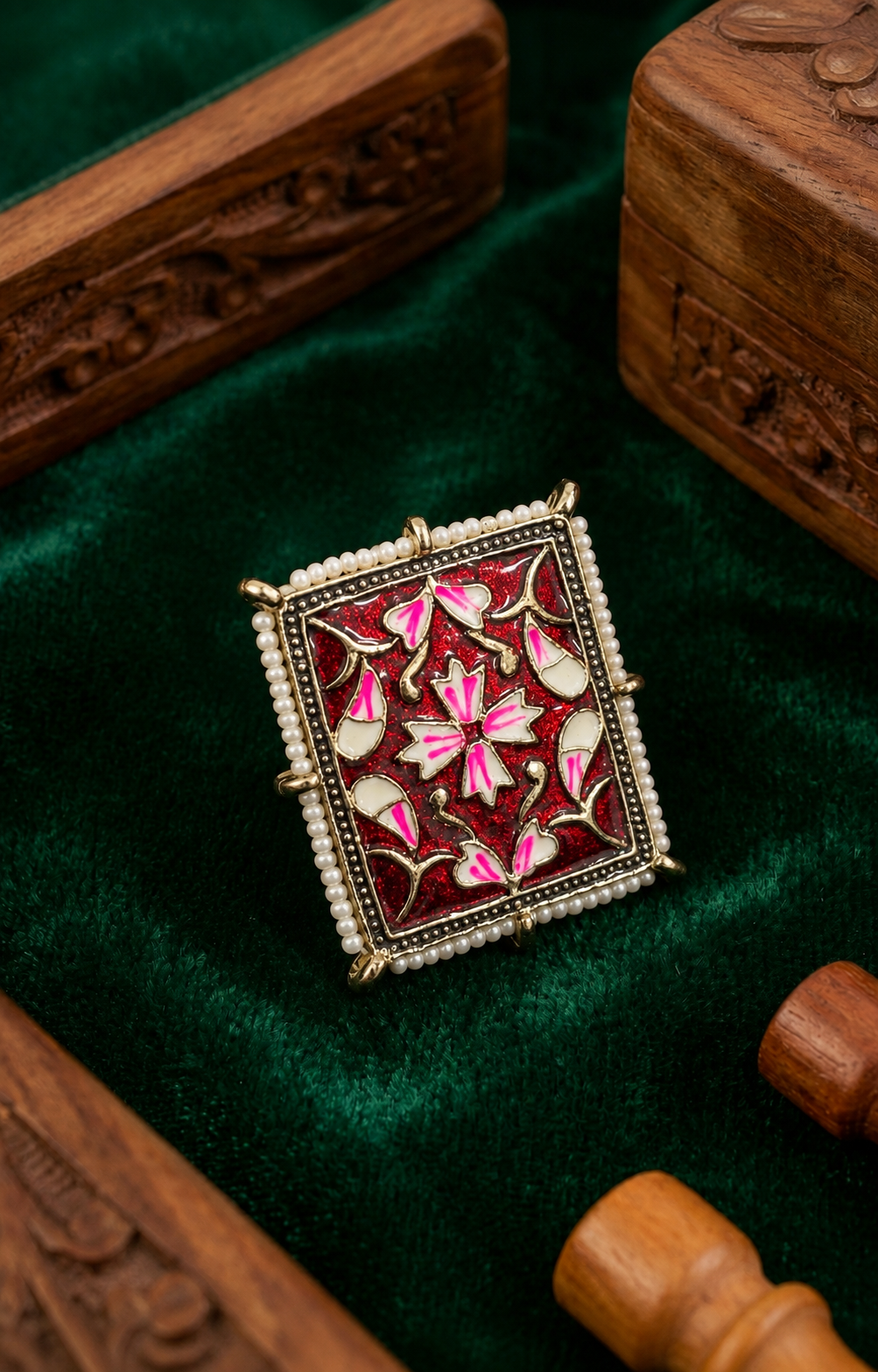 Red Sabiya Meenakari Ethnic Ring