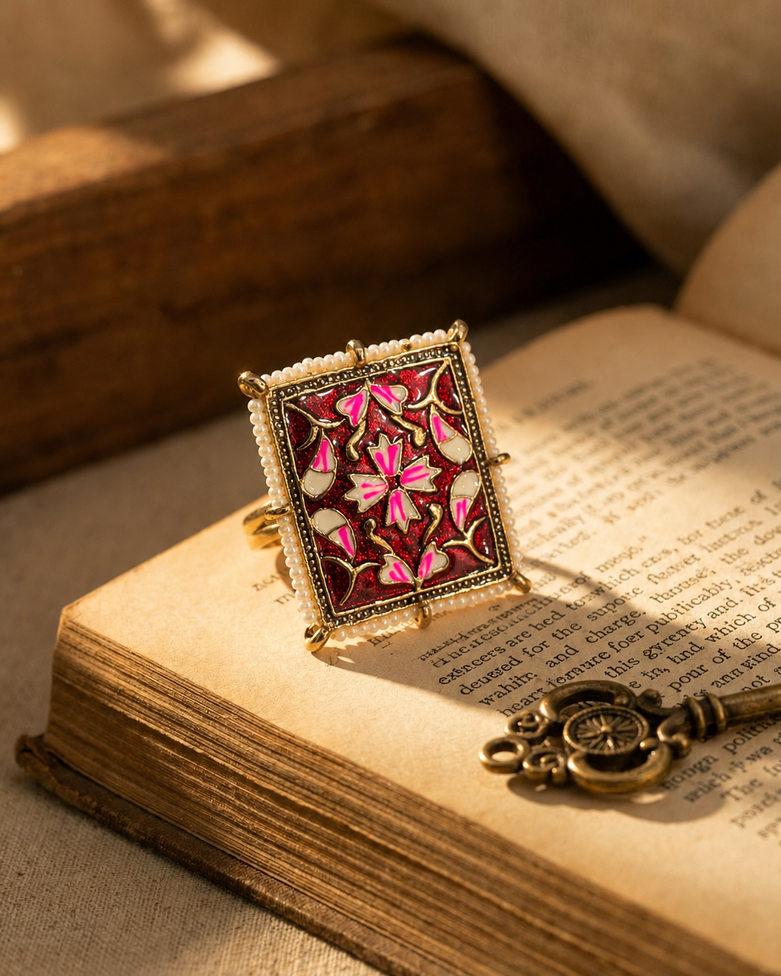 Red Sabiya Meenakari Ethnic Ring