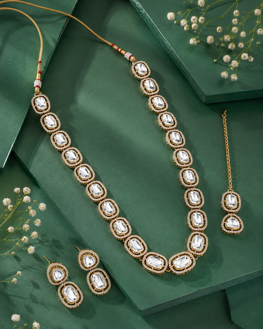 Ishvika Premium Polki Dupe Necklace Set with Earring & Mangteeka