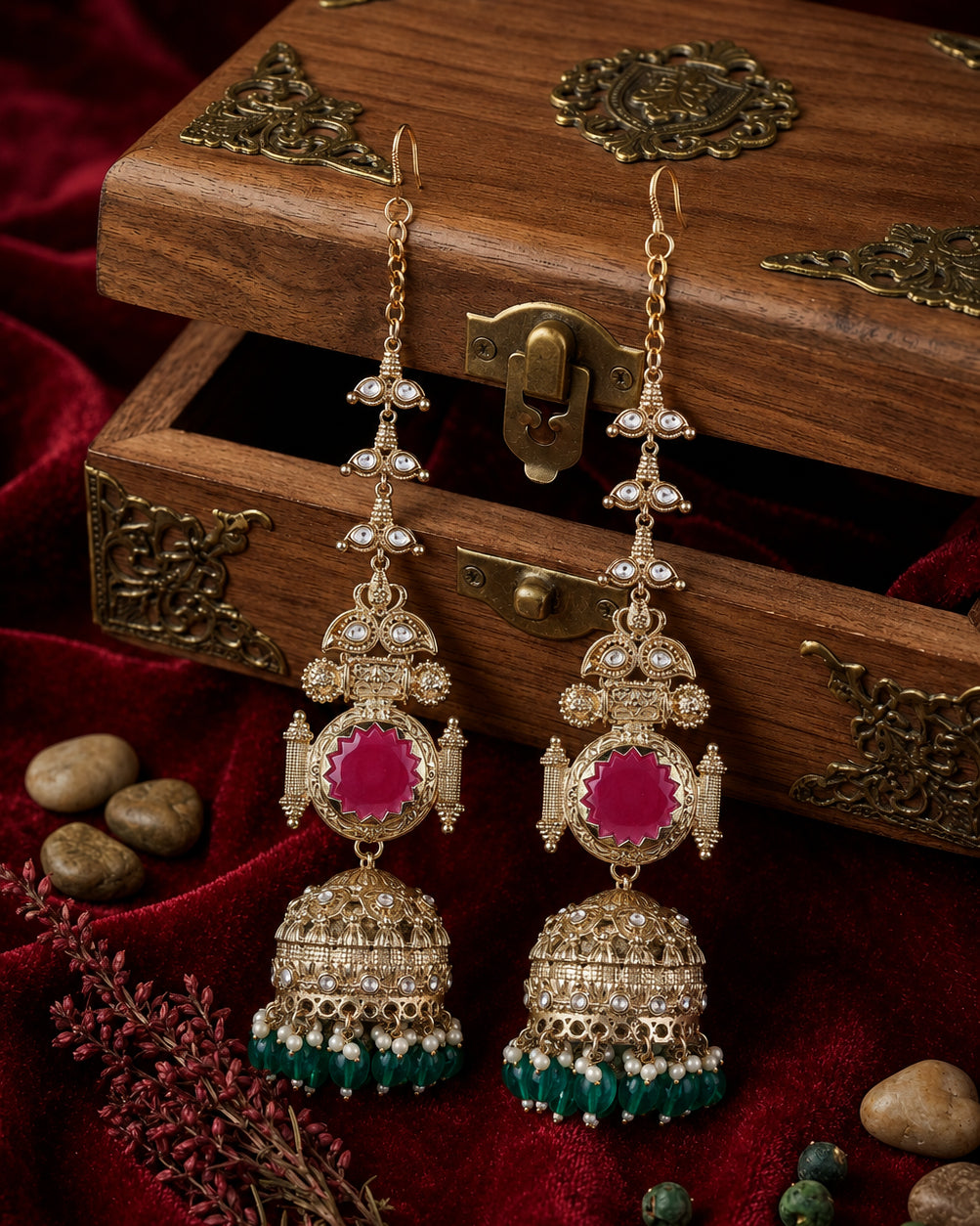 Ruby Green Mrigakshi Jhumka Earring With Sahara