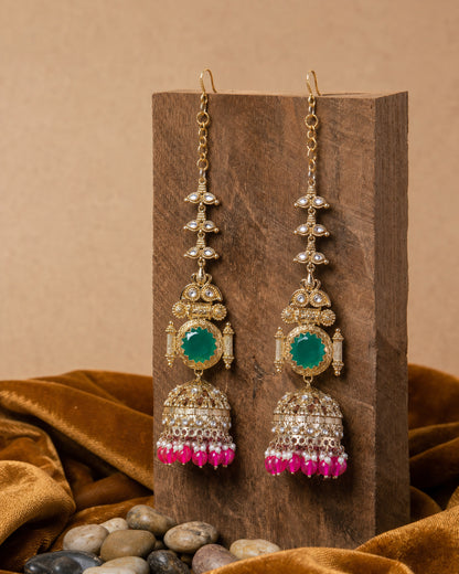 Green Pink Mrigakshi Jhumka Earring With Sahara