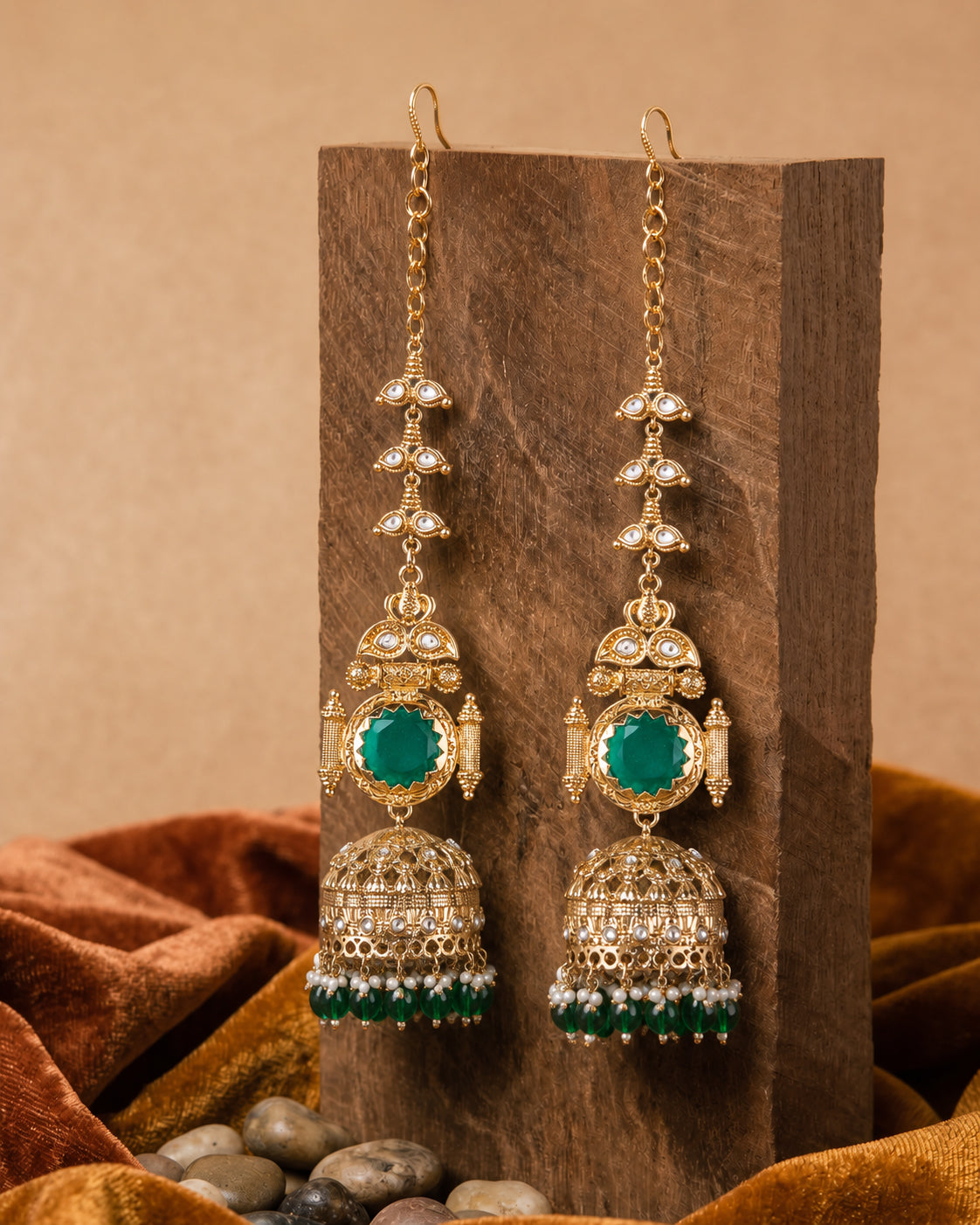 Green Mrigakshi Jhumka Earring With Sahara