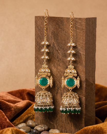 Green Mrigakshi Jhumka Earring With Sahara