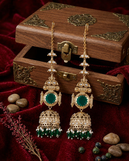 Green Mrigakshi Jhumka Earring With Sahara