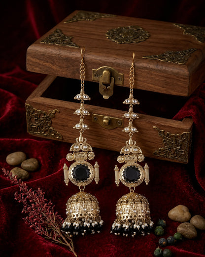 Black Mrigakshi Jhumka Earring With Sahara