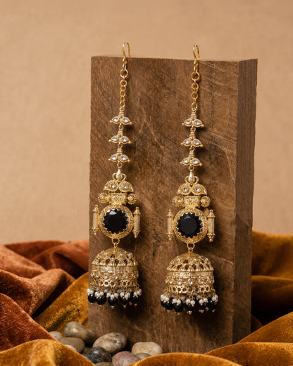 Black Mrigakshi Jhumka Earring With Sahara