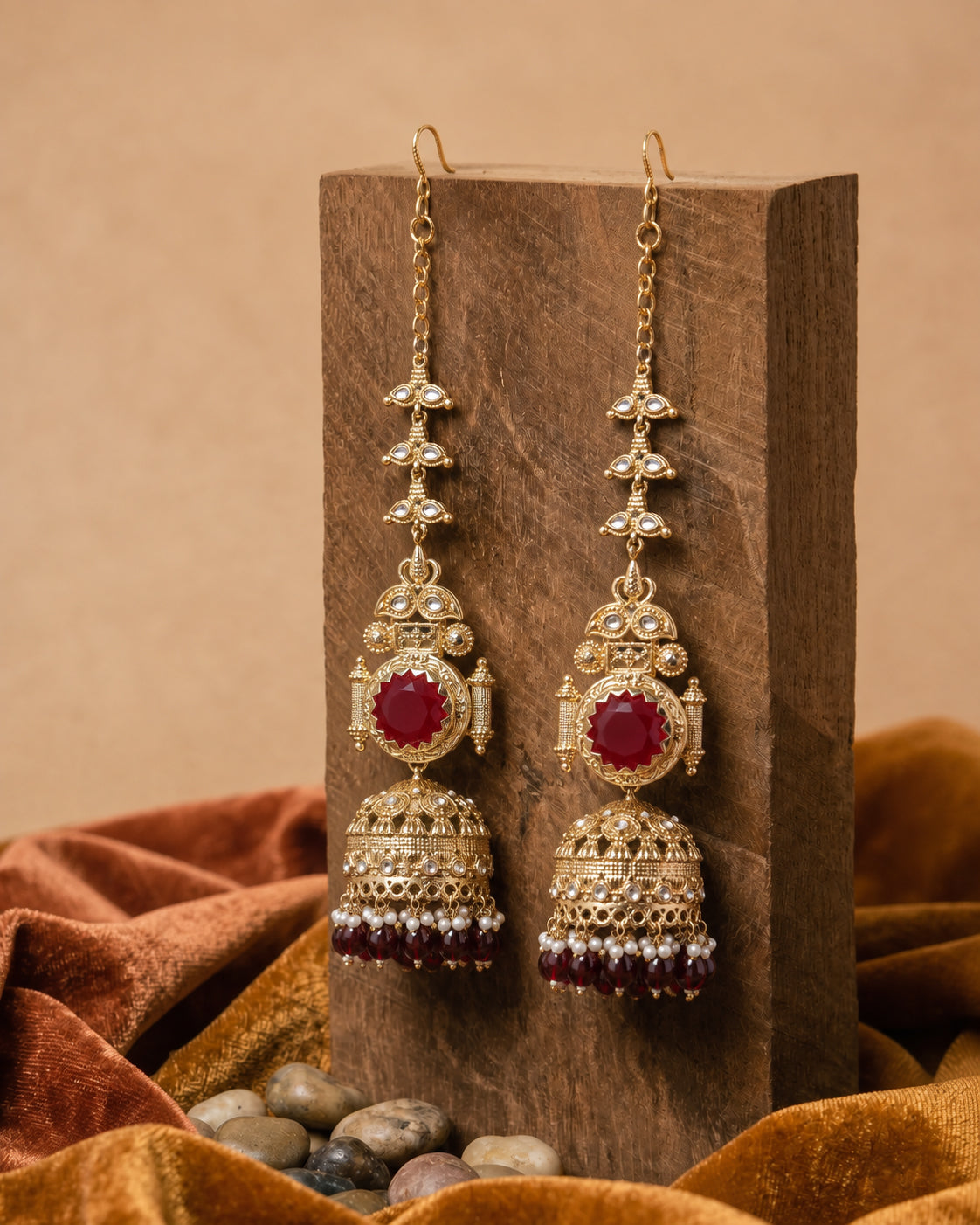 Maroon Mrigakshi Jhumka Earring With Sahara