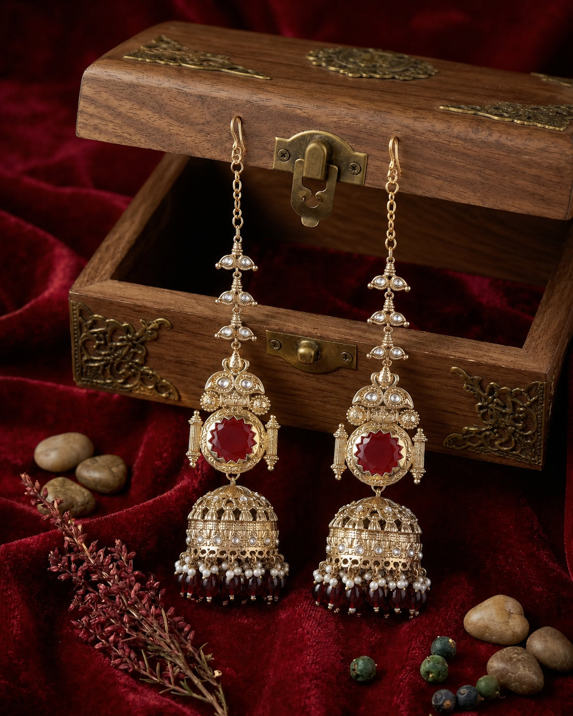 Maroon Mrigakshi Jhumka Earring With Sahara