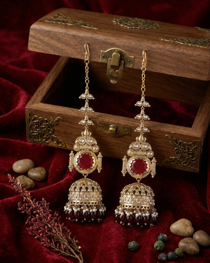 Maroon Mrigakshi Jhumka Earring With Sahara