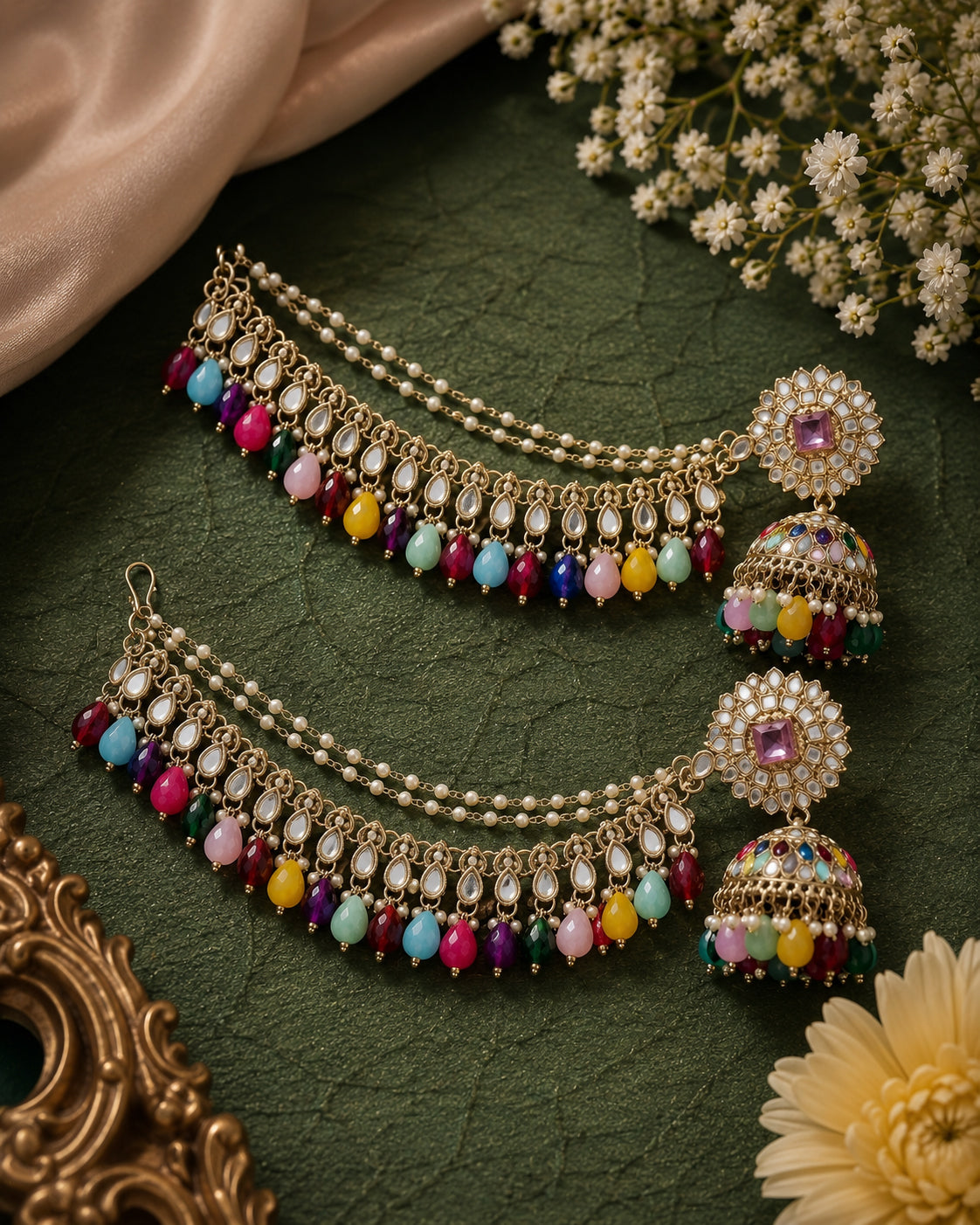 Multi Avreet Mirror Bahubali Jhumka