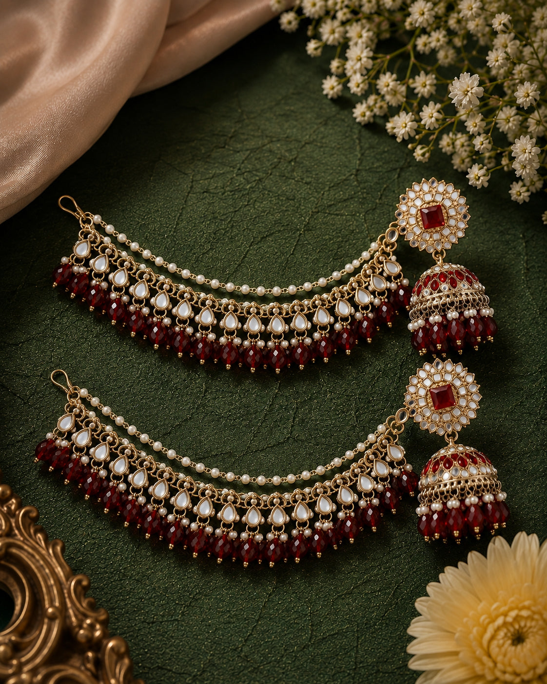Red Avreet Mirror Bahubali Jhumka