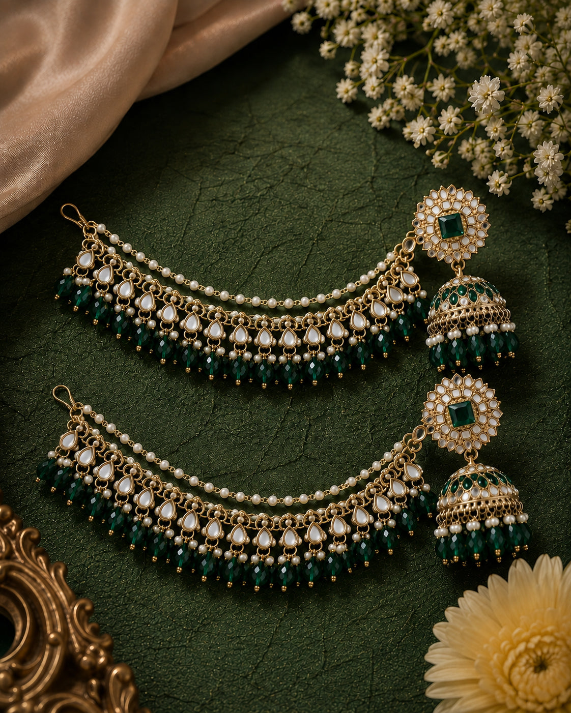 Green Avreet Mirror Bahubali Jhumka