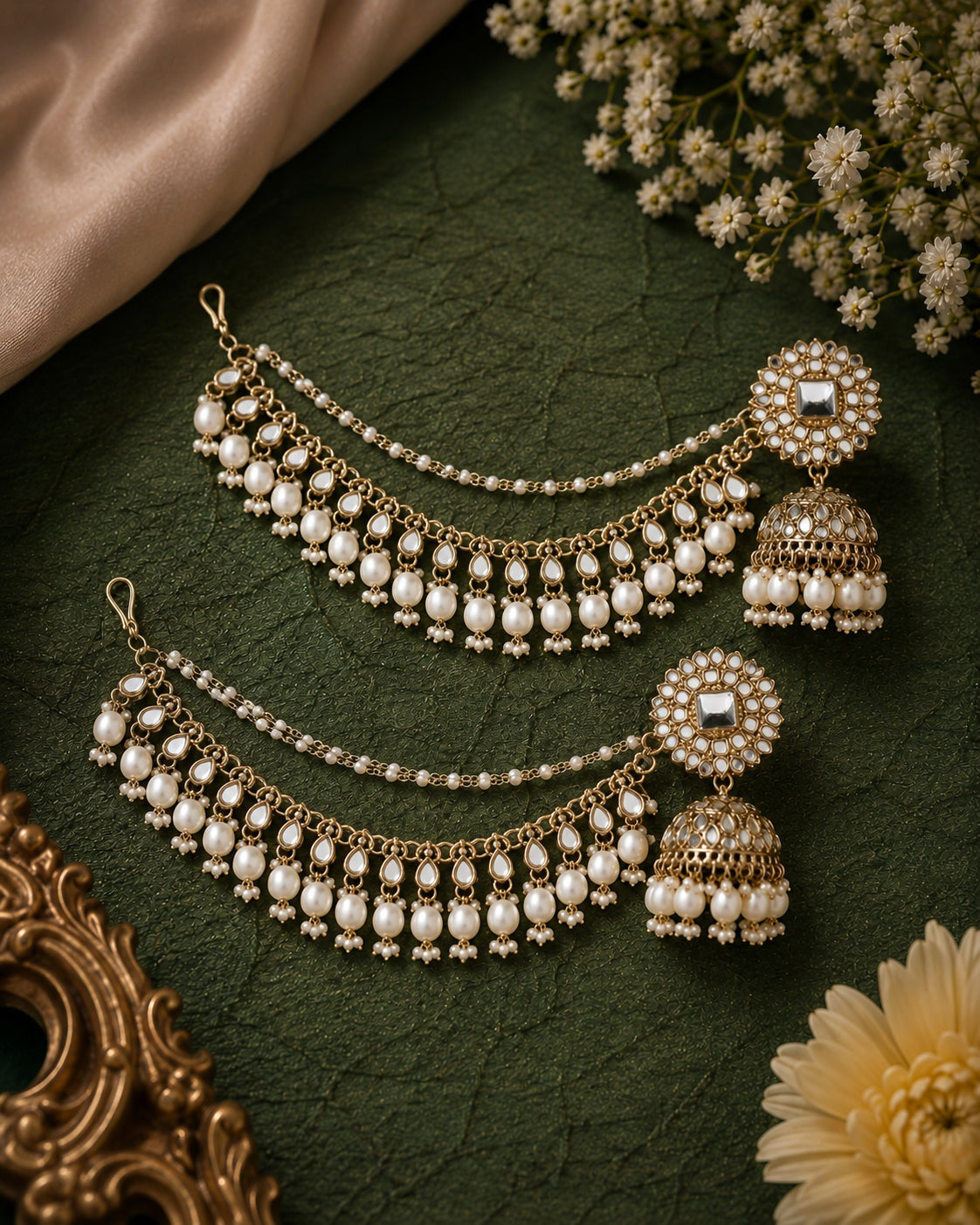 Pearl Avreet Mirror Bahubali Jhumka