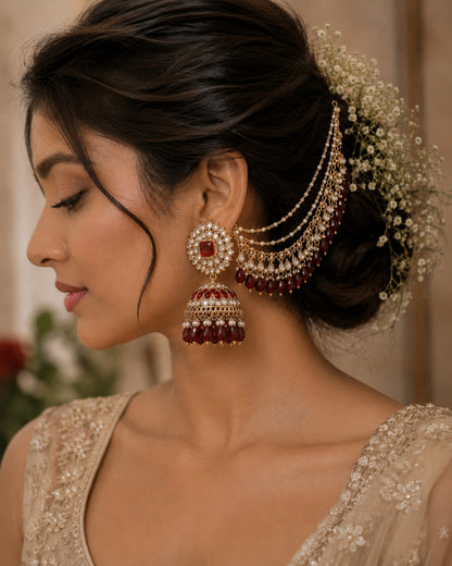 Red Avreet Mirror Bahubali Jhumka