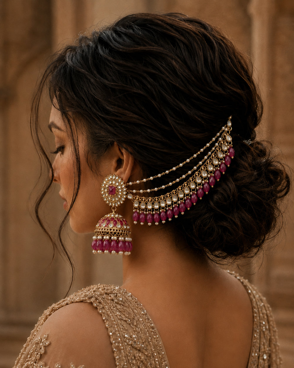 Pink Avreet Mirror Bahubali Jhumka