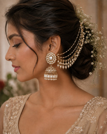 Pearl Avreet Mirror Bahubali Jhumka