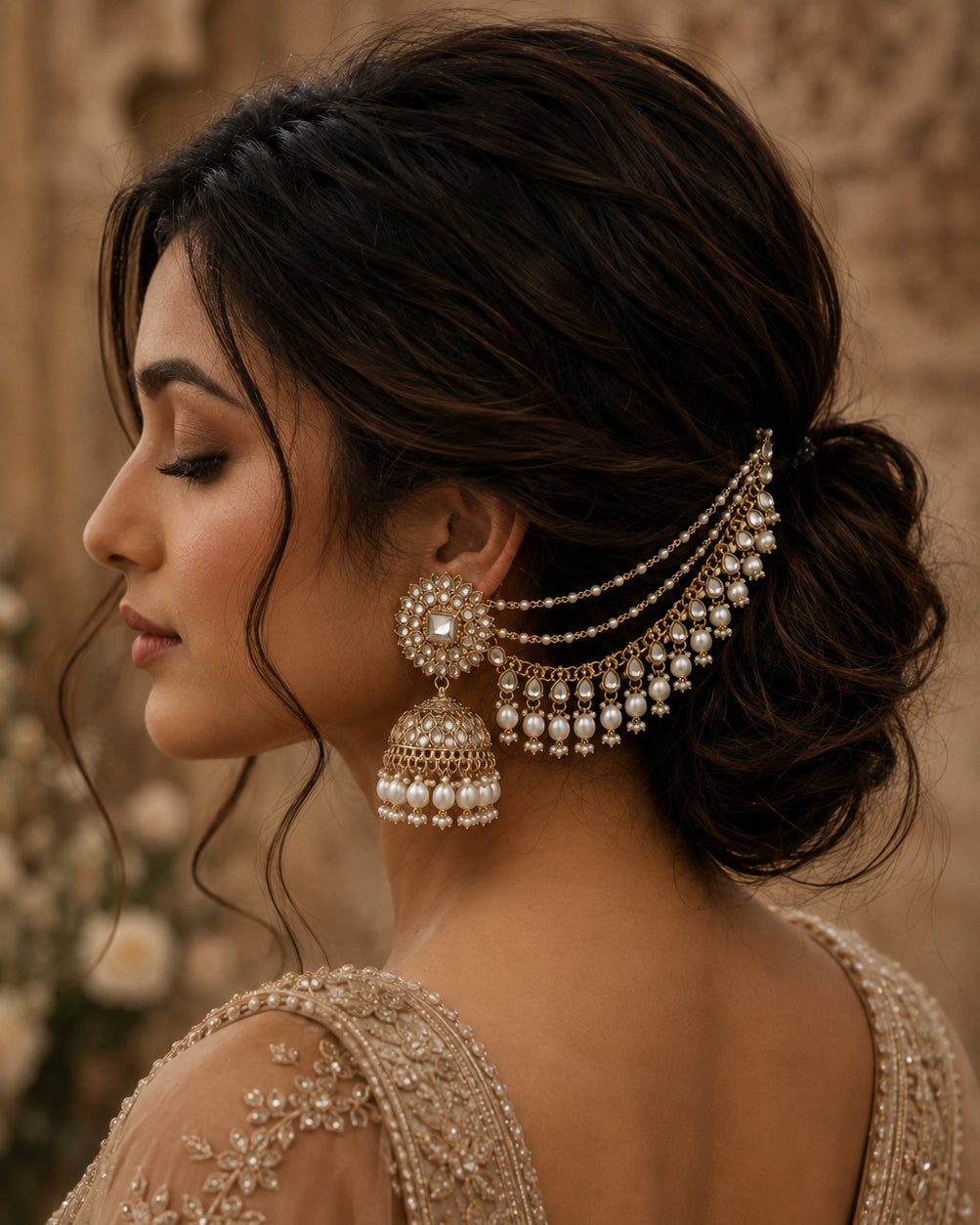 Pearl Avreet Mirror Bahubali Jhumka