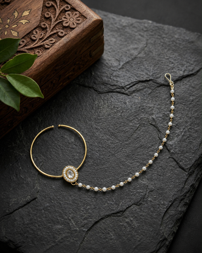 Vayra Bridal Nath with Pearl Chain