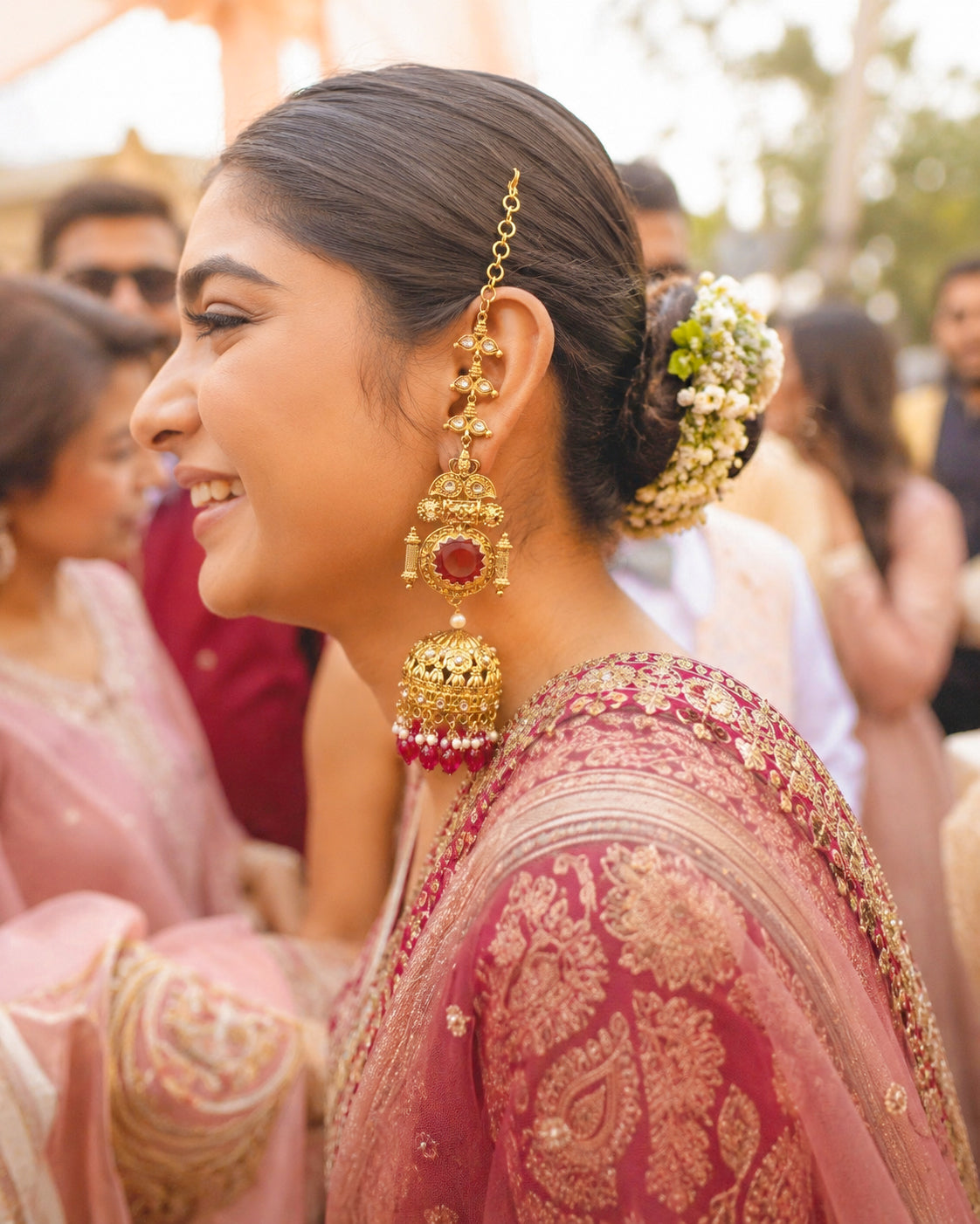 Pink Mrigakshi Jhumka Earring With Sahara