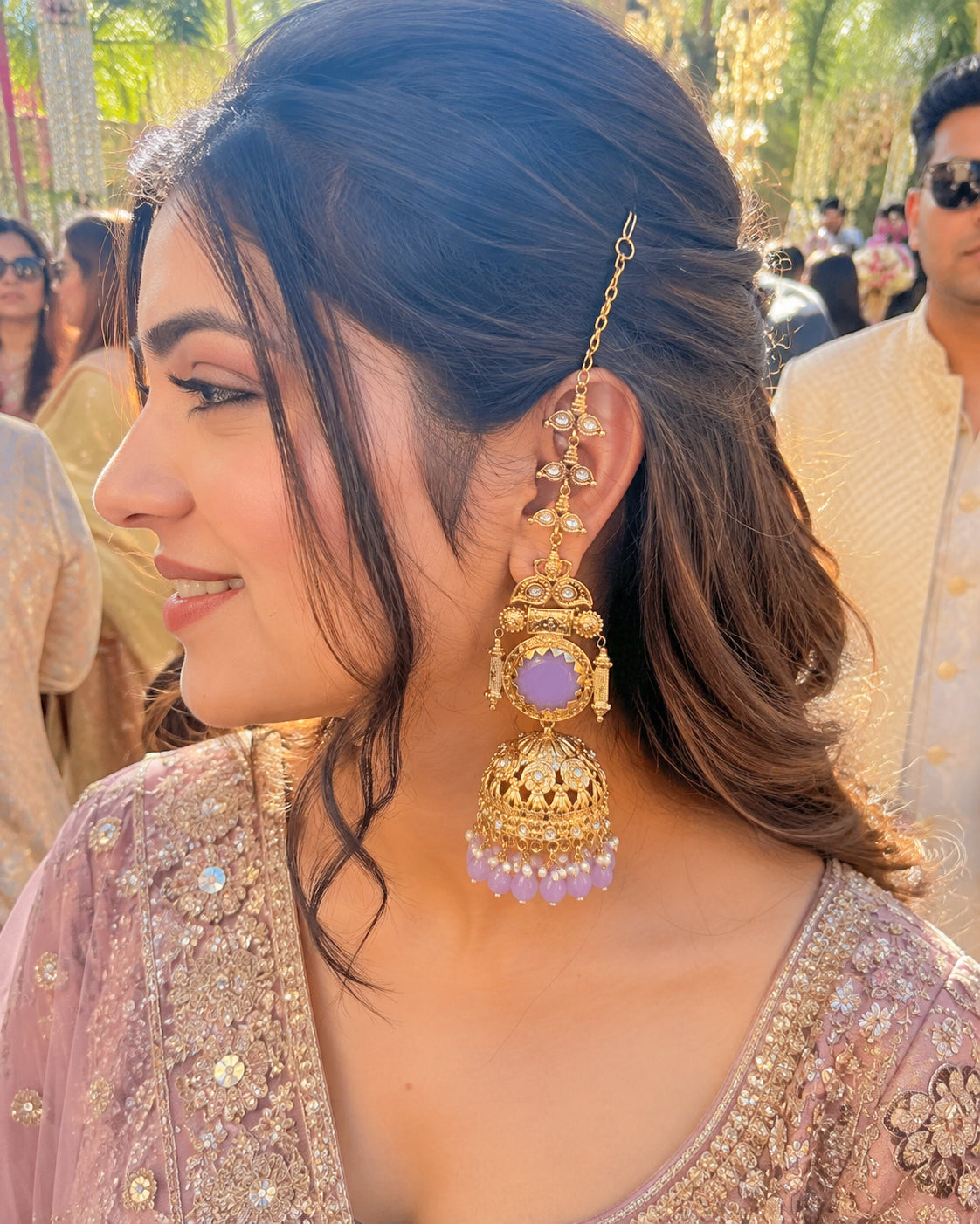 Lilac Mrigakshi Jhumka Earring With Sahara