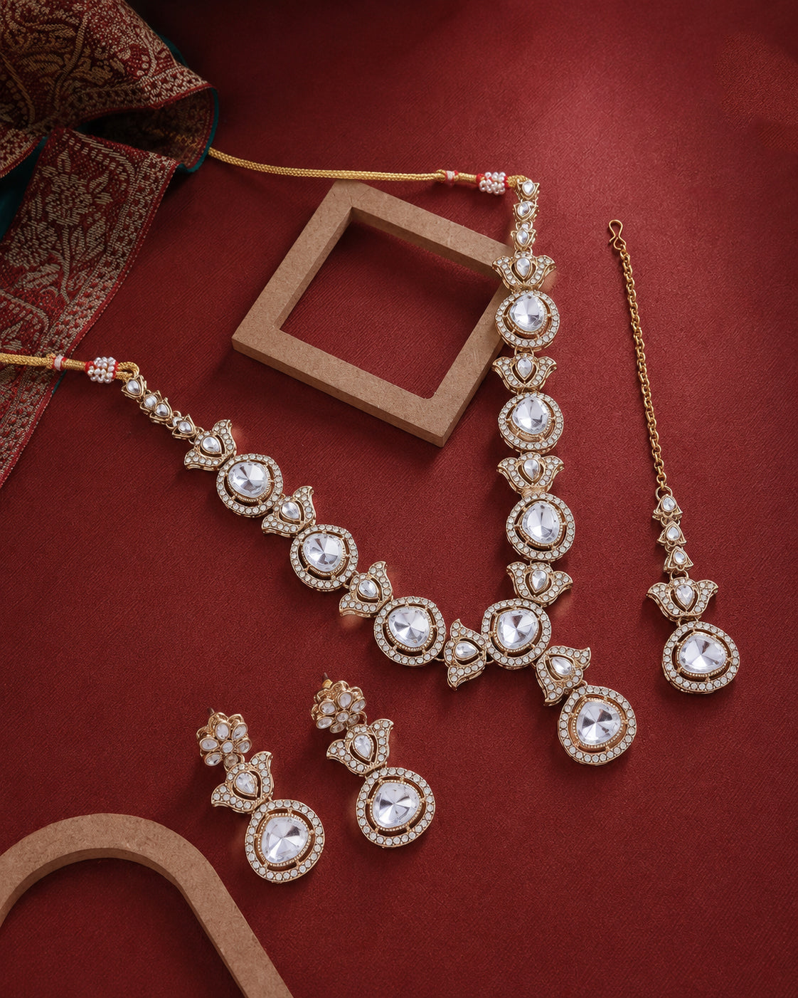Mivisha Premium Polki Dupe Necklace Set with Earring & Mangteeka